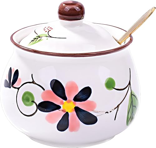 Whitenesser Azucareros con tapa y cucharas azucarero de cerámica en forma de calabaza con cuchara de azúcar y tapa para el hogar y la cocina LH