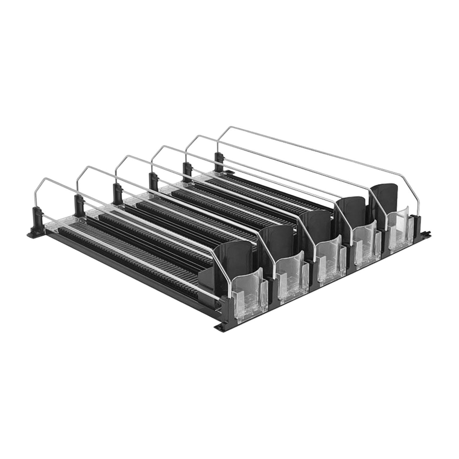 Organizador de Bebidas para Refrigerador, Dispensador de Latas Apilable, de Gran Capacidad, con Mecanismo Automático de Empuje para Estantes, 5 Filas Negro, Individual