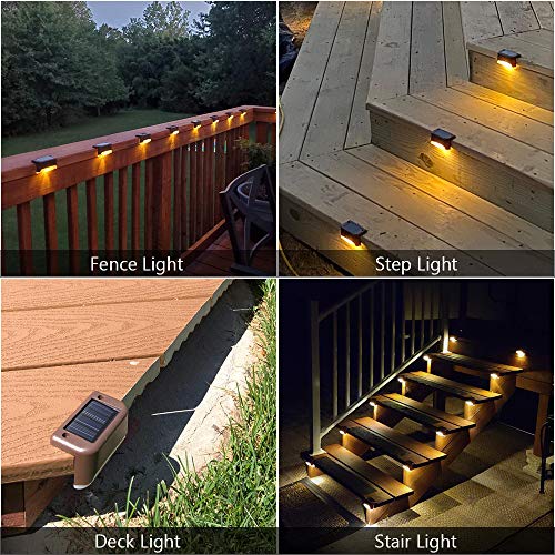 APONUO Solar Step Deck Fence Lights, Solar Step Lights Outdoor Waterproof Led Solar Fence Lamp for Patio, Stairs,Garden Pathway, Step and Fences(Warm White)