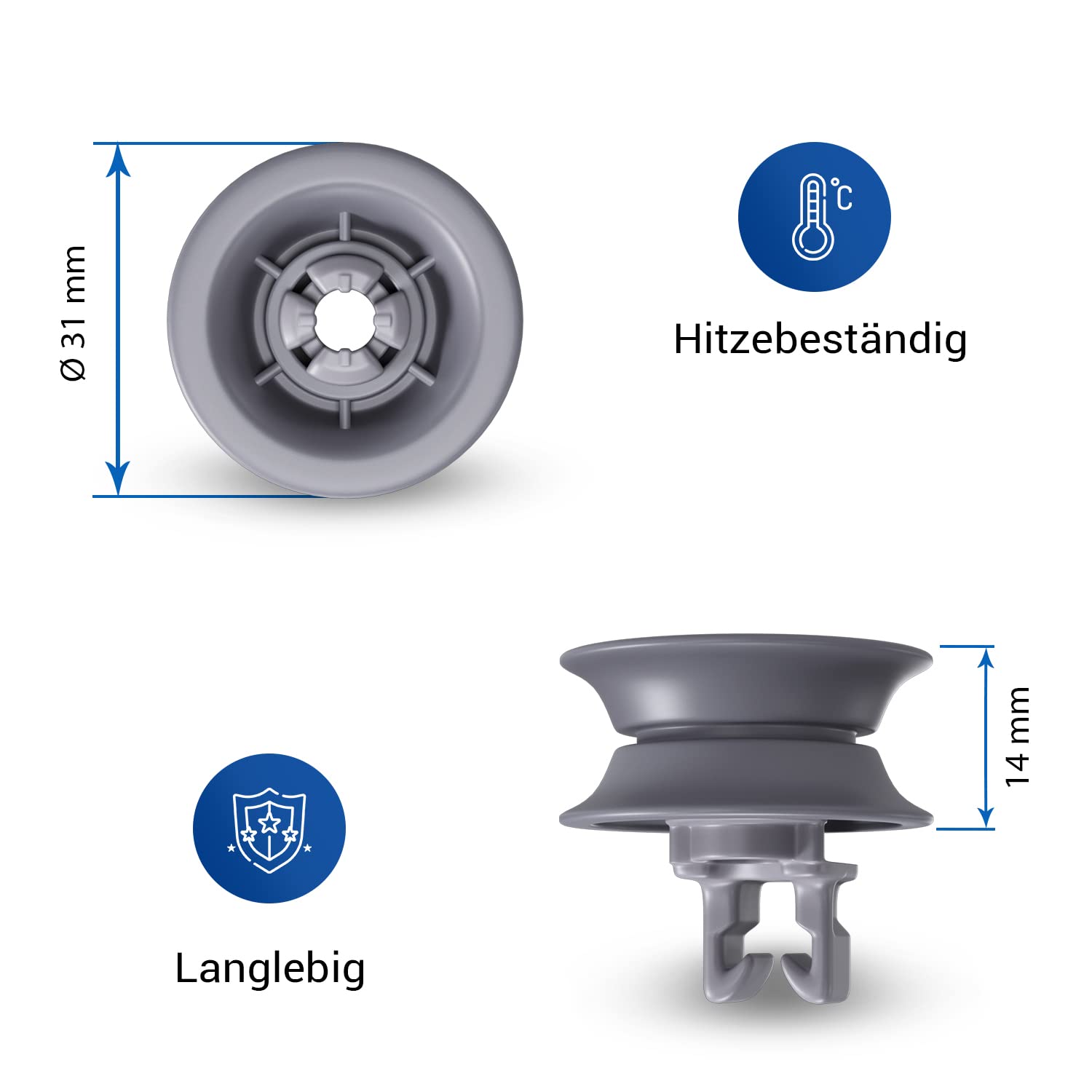 VIOKS Rolki do zmywarek o średnicy 31 mm, zestaw 4 szt., zamiennik do zmywarki Bosch 006116666 00165313 - rolki kosza do zmywarek do naczyń firmy Bosch, Privileg, Constructa & Siemens części zamienne