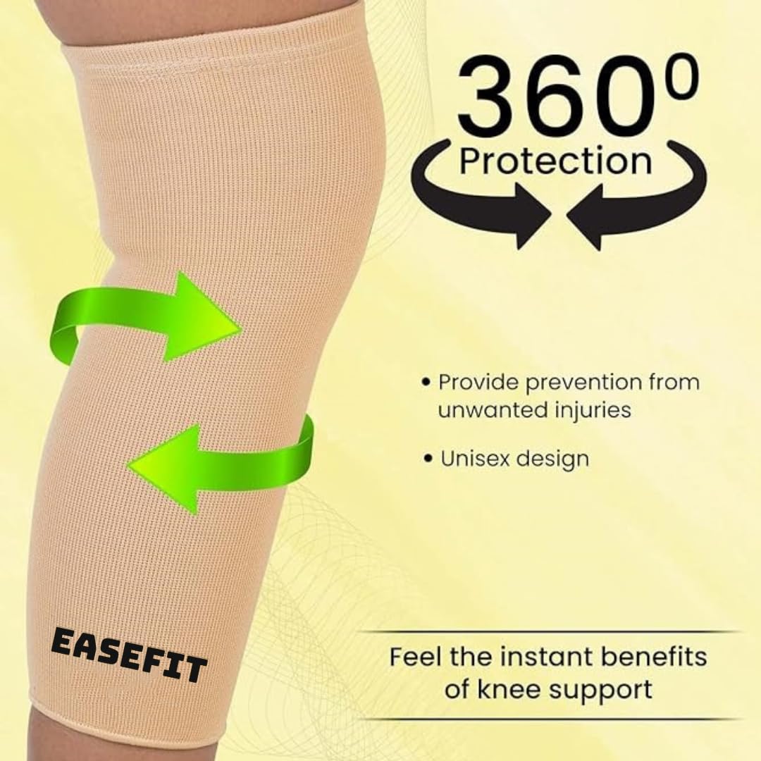 EASEFIT Orthopedic Pain Relief Knee Support Cap Brace/Sleeves Pair For Sports, Pain Relief, Compression Support, Exercise, Gym, Running, Cycling, Knee Support For Men And Women (L, Beige) 1