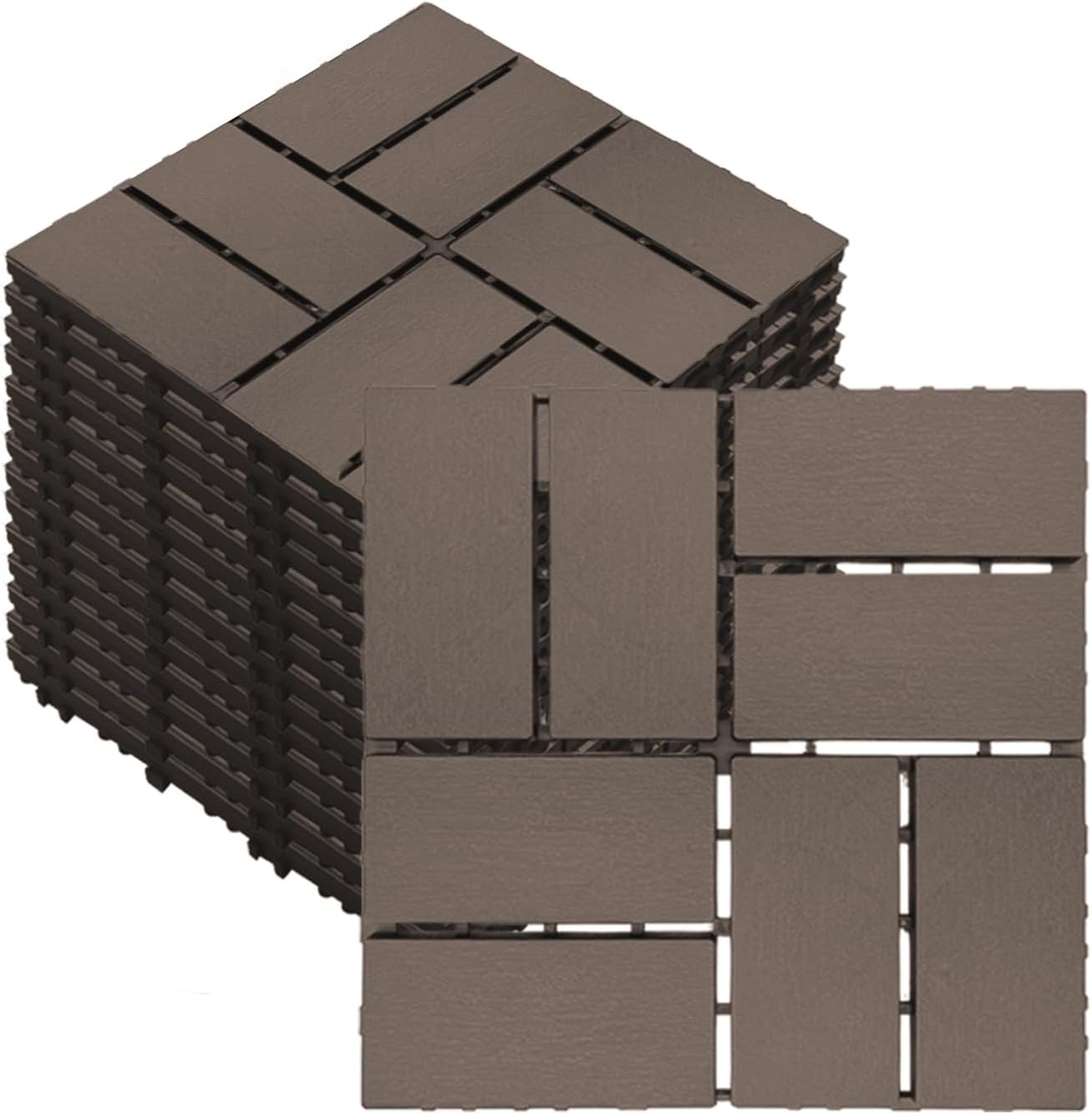 12 pcs 12x12 inch interlocking deck tiles - waterproof all-weather outdoor patio flooring for pool, balcony, backyard, porch & garden, chocolate 12 pcs square chocolate