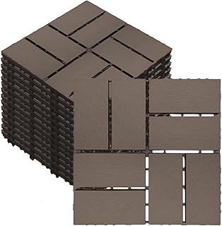 12 PCS 12x12 Inch Interlocking Deck Tiles - Waterproof All-Weather Outdoor Patio Flooring for Pool, Balcony, Backyard, Porch & Garden, Chocolate