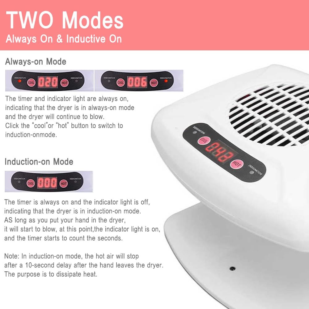 Essiccatore ad aria per unghie, sensore a infrarossi 2 in 1, 300 W, a induzione automatica, ad aria fredda e calda, ventilatore per asciugare lo smalto, per uso domestico e salone di bellezza (bianco)