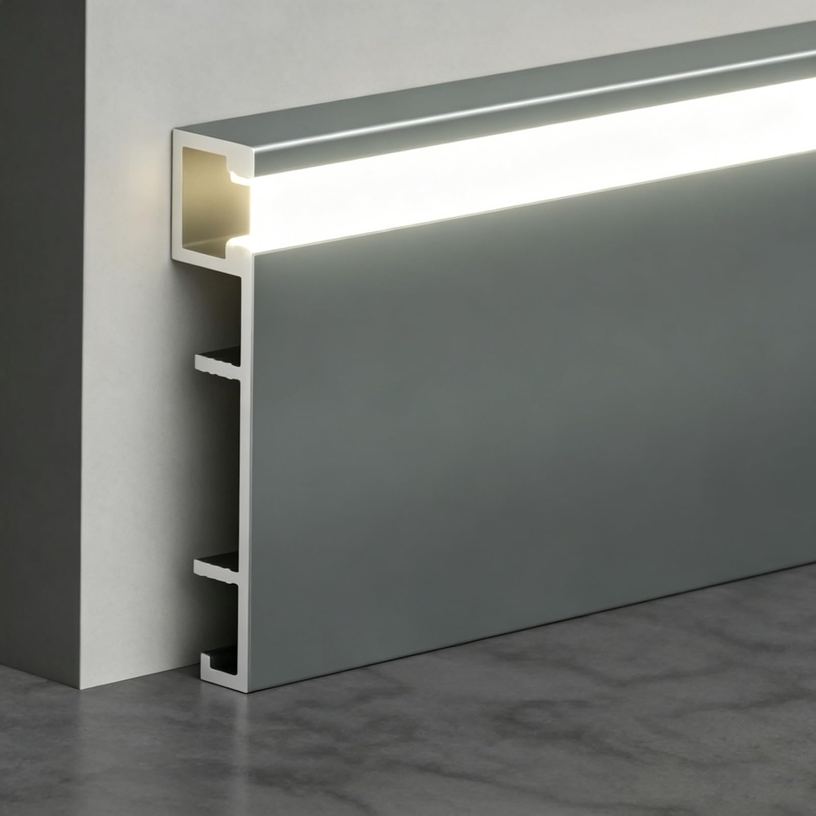 Aluminum Baseboard Trim, Custom Length Waterproof Skirting Board with Led Lights for Commercial/Residential, Molding Trim for Floor(D 5cm/2'',2.4m/7.9ft)