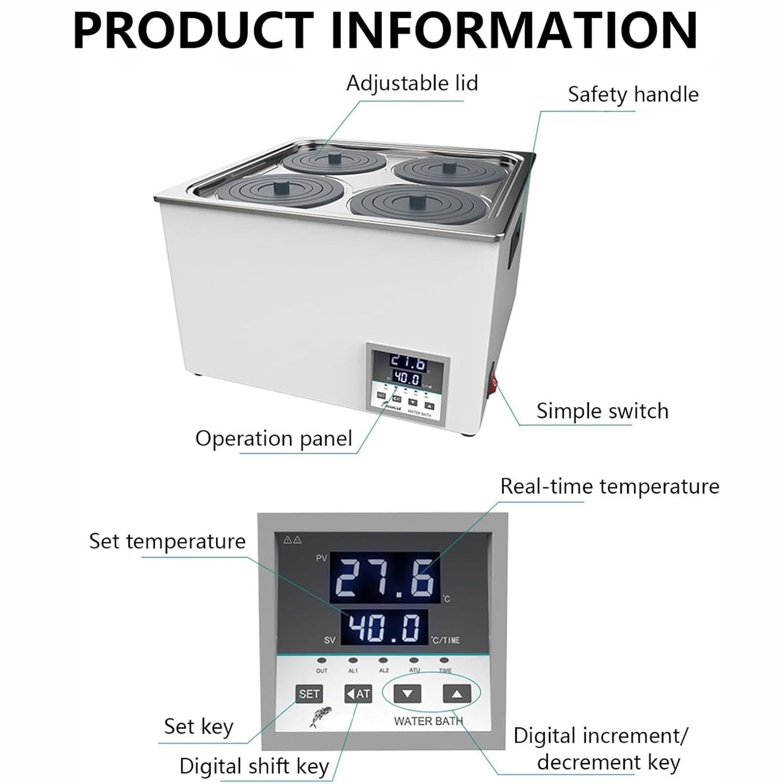 Digitales Thermostat-Laborwasserbad, Edelstahl-Innentank, Digitalanzeige, Wasserbad-Laborausrüstung und Timing-Funktion, Temperaturbereich Raumtemperatur-99,9 ℃, für Forschungszentrum