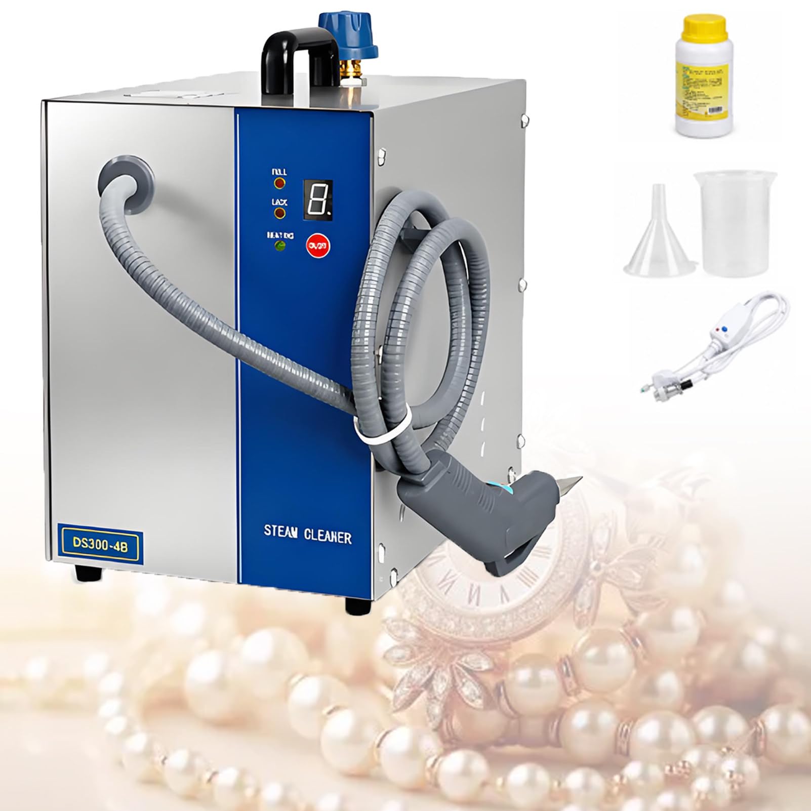 Limpiador a Vapor para Joyas, Alta presión a 135 °C, Limpiador eléctrico Profesional, para Anillos, Pendientes, Collares, Gafas, Relojes, Monedas y dentaduras postizas. 3LHandheld
