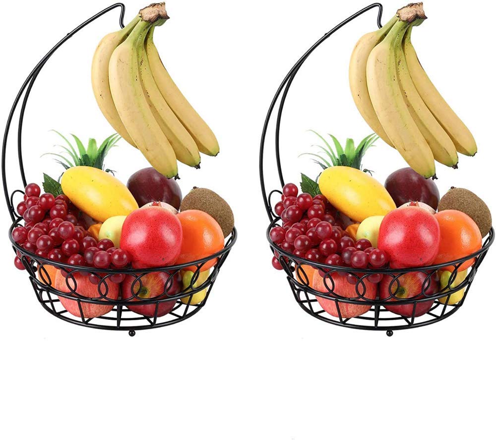 CNfhFRY fruit bowl， 2 Piece Fruit Basket, Storage with Banana Holder