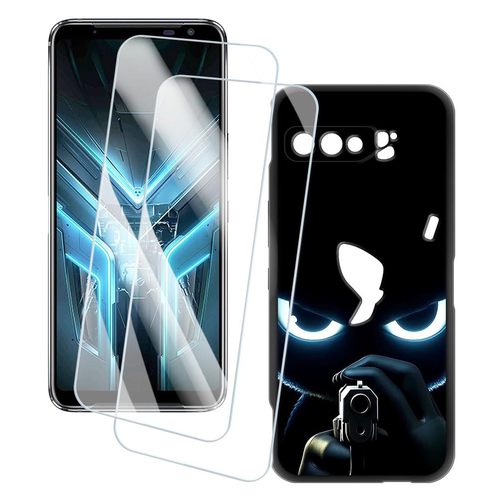 2 Pack Screen Protector + Case Compatible with Asus ROG Phone 3 ZS661KL (6.59 inch) Case Artistic Cover and Tempered Glass Film Anti-Scratch (Aim)