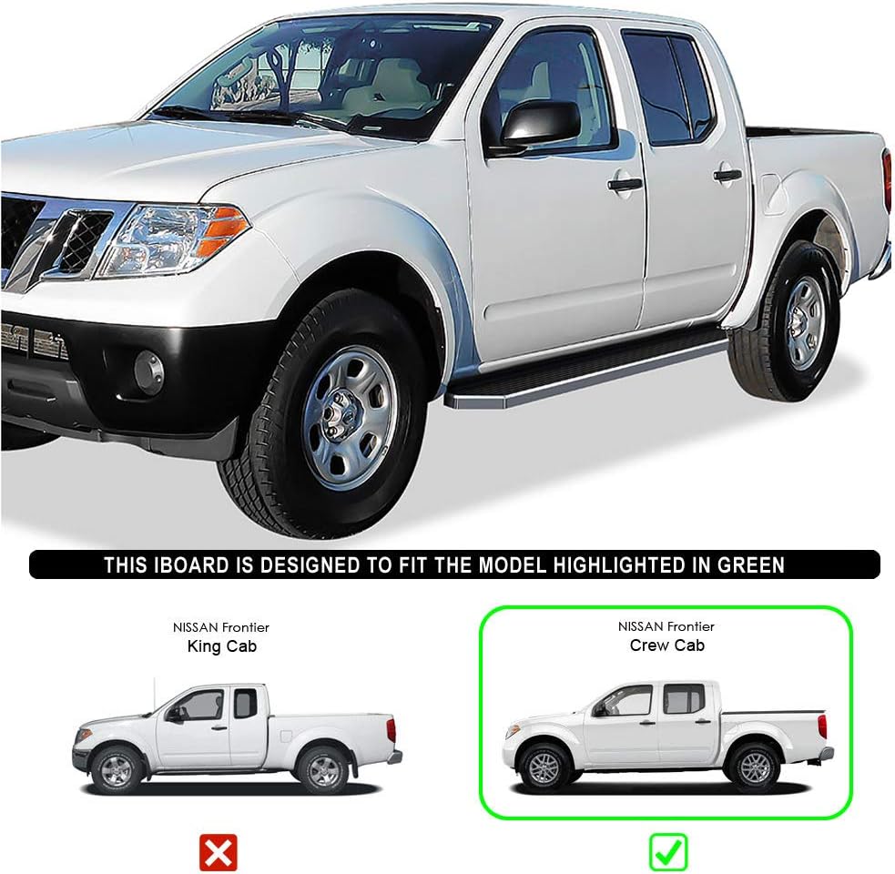 HD Ridez Flat Style Running Board 6" Polished Compatible with Nissan Frontier 2005-2026 Crew Cab (Side Steps Side Bars)