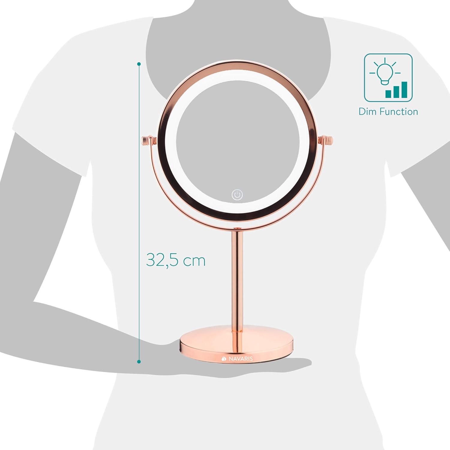 Navaris LED Illuminated Makeup Mirror TwoSided Vanity Mirror with