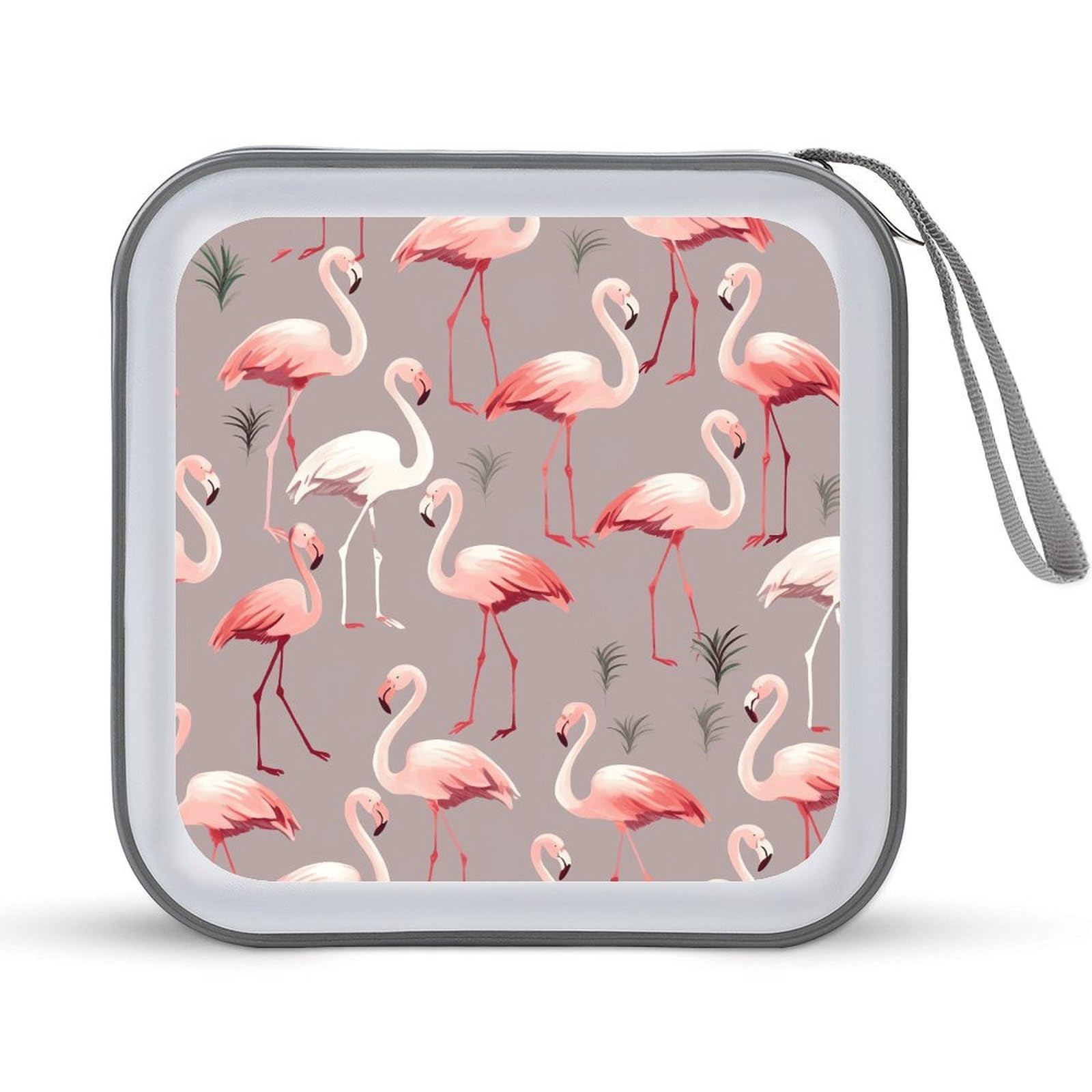 VstaDank - 40 Capacity Pink Flamingo Design CD Case with Zipper Disc Storage Organizer, Portable Hard Plastic Storage CD Holder Organizer