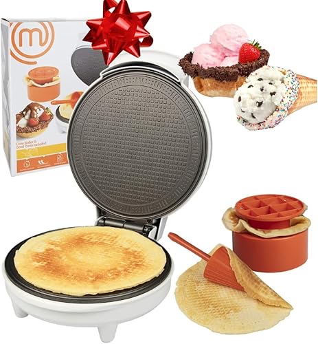 Miniatura 7 de MasterChef Máquina para hacer conos y tazones para gofres, incluye rodillo moldeador y prensa de cuencos, horneado casero, máquina de hierro para