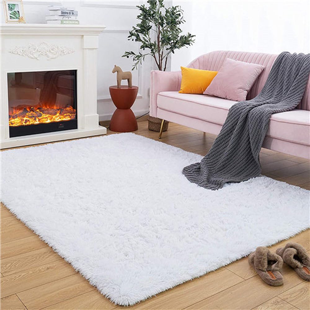 Tapis de chambre anti-sol froid grand tapis en peluche blanche 160 x 200 cm