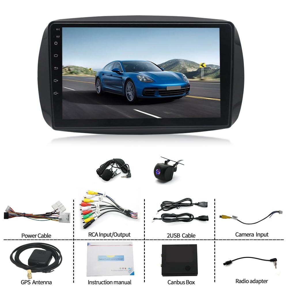 Autoradio Android da 9 pollici per Mercedes Smart Forfour Fortwo 453 2014-2022, schermo touch screen wireless, Radio Fortwo 453 Bluetooth Carplay Android Auto 2 DIN con telecamera di retromarcia