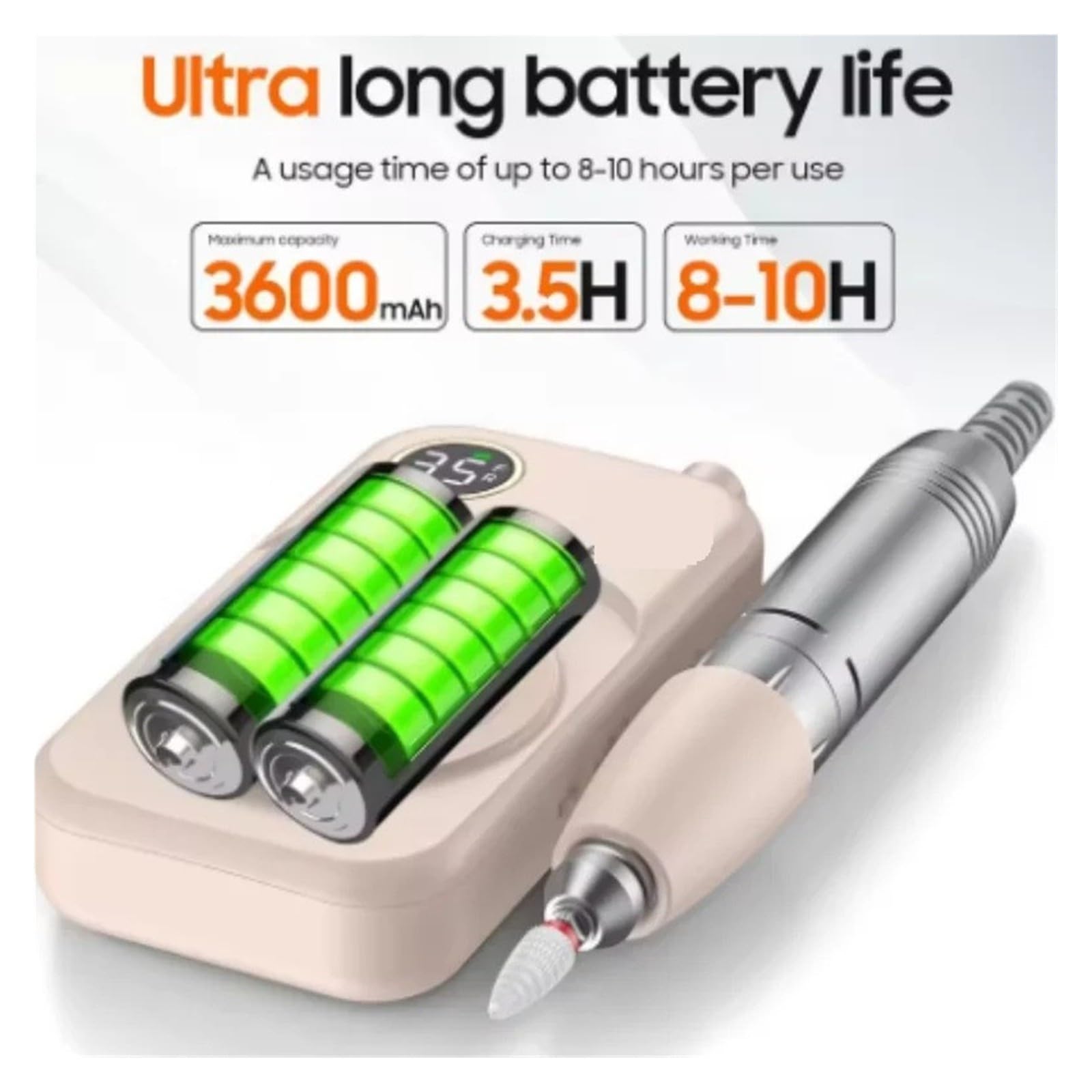 Trapano per unghie, Leva-unghie elettrico portatile 35000 giri/min. Maniglia a basso rumore(Noir)
