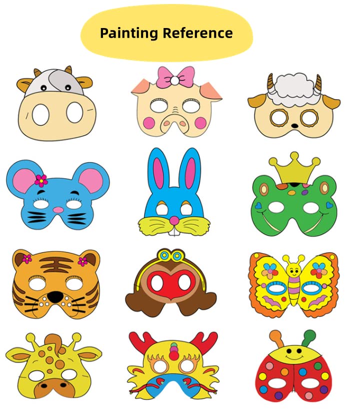 Set De 24 Máscaras De Animales Para Colorear Con 18 Lápices, 24 Elásticos Y 4 Hojas De Pegatinas – Actividad Creativa Para Fiestas Y Escolares
