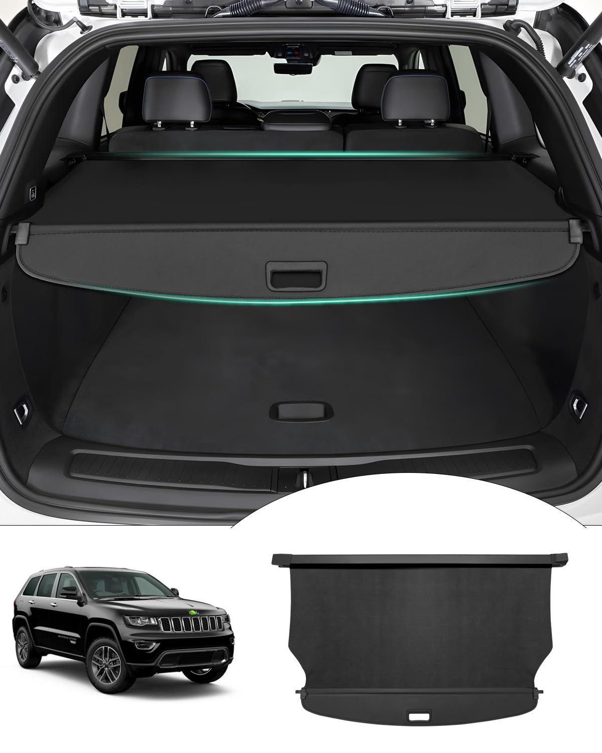Powerty Cargo Cover for 2022-2025 2026 Jeep Grand Cherokee(2 Row,WL) Accessories, Trunk Cover Retractable Trunk Shielding Shade Cargo Luggage Cover Black