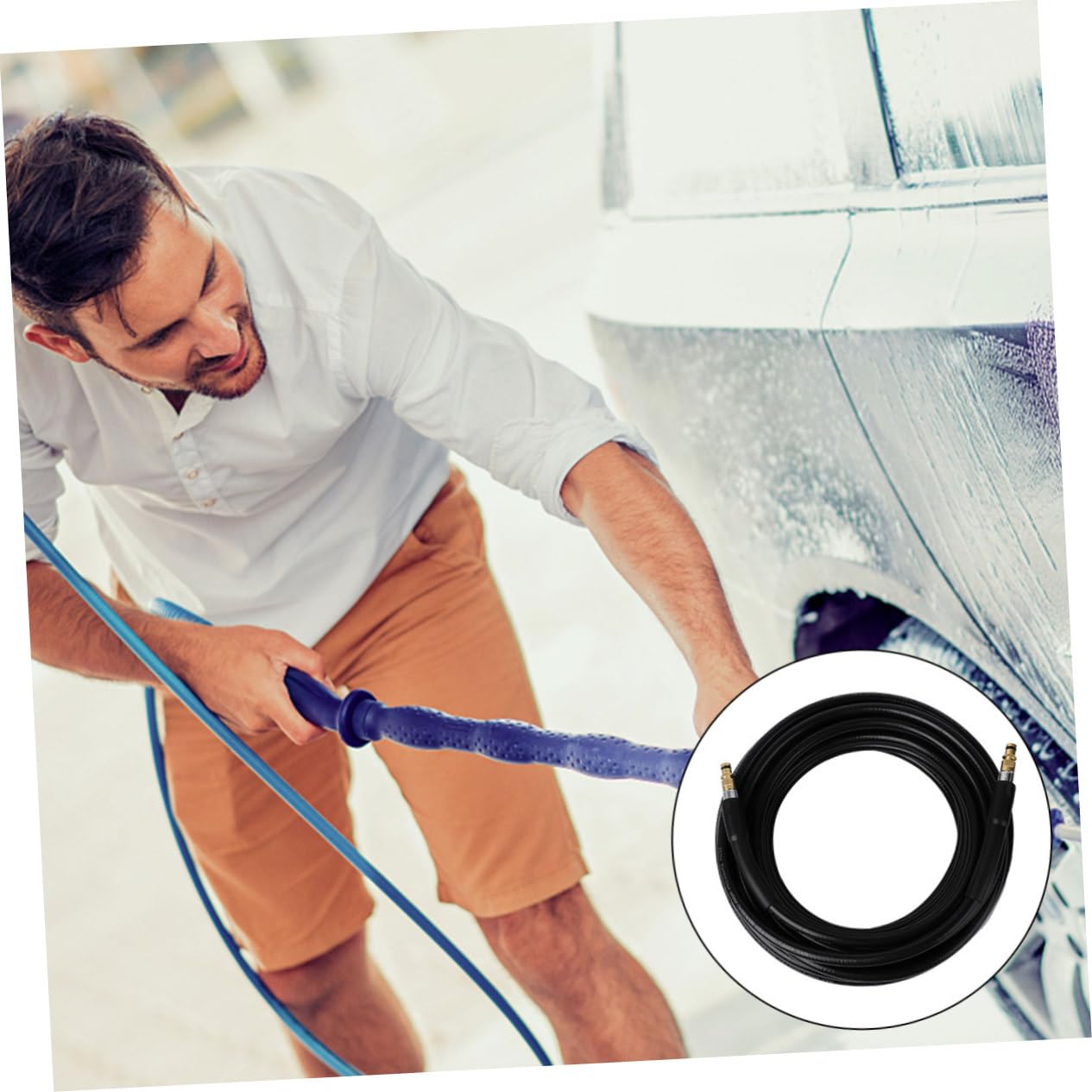 Toyvian Tuyau en Caoutchouc Résistant au Pliage 15m pour Nettoyeur Haute Pression, Raccord Femelle Couleur Aléatoire pour Nettoyage de Voiture et Usage Eau Froide