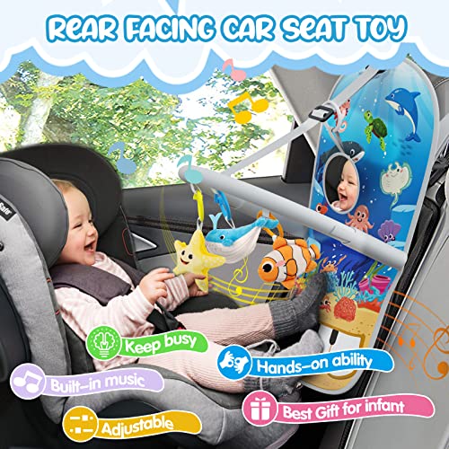 Car Seat Toys For Baby Toys 6 To 12 Months, Adjustable Carseat Toys With Musical Pedal Piano, Baby Travel Toys With Baby Mirror And Hanging Squeaky Sensory Soft Infant Toys, Baby Car Toys Rear Facing #TOP1