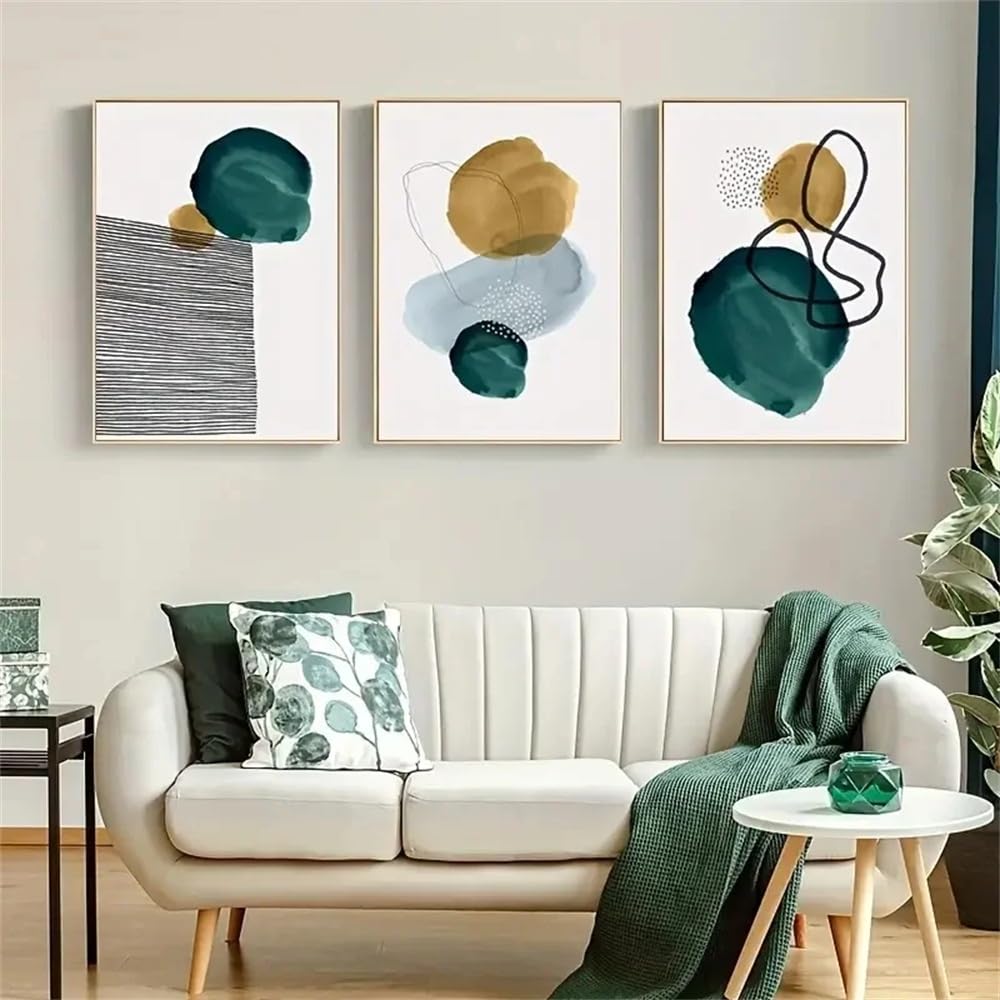 WUHBCZ Art Pictures-Nordic Style Art Poster Canvas Painting Abstract Watercolor Green Blue Yellow Geometric Pictures Poster for Living Room Home Decoration-50 * 70cm/3PCS (No Frame)