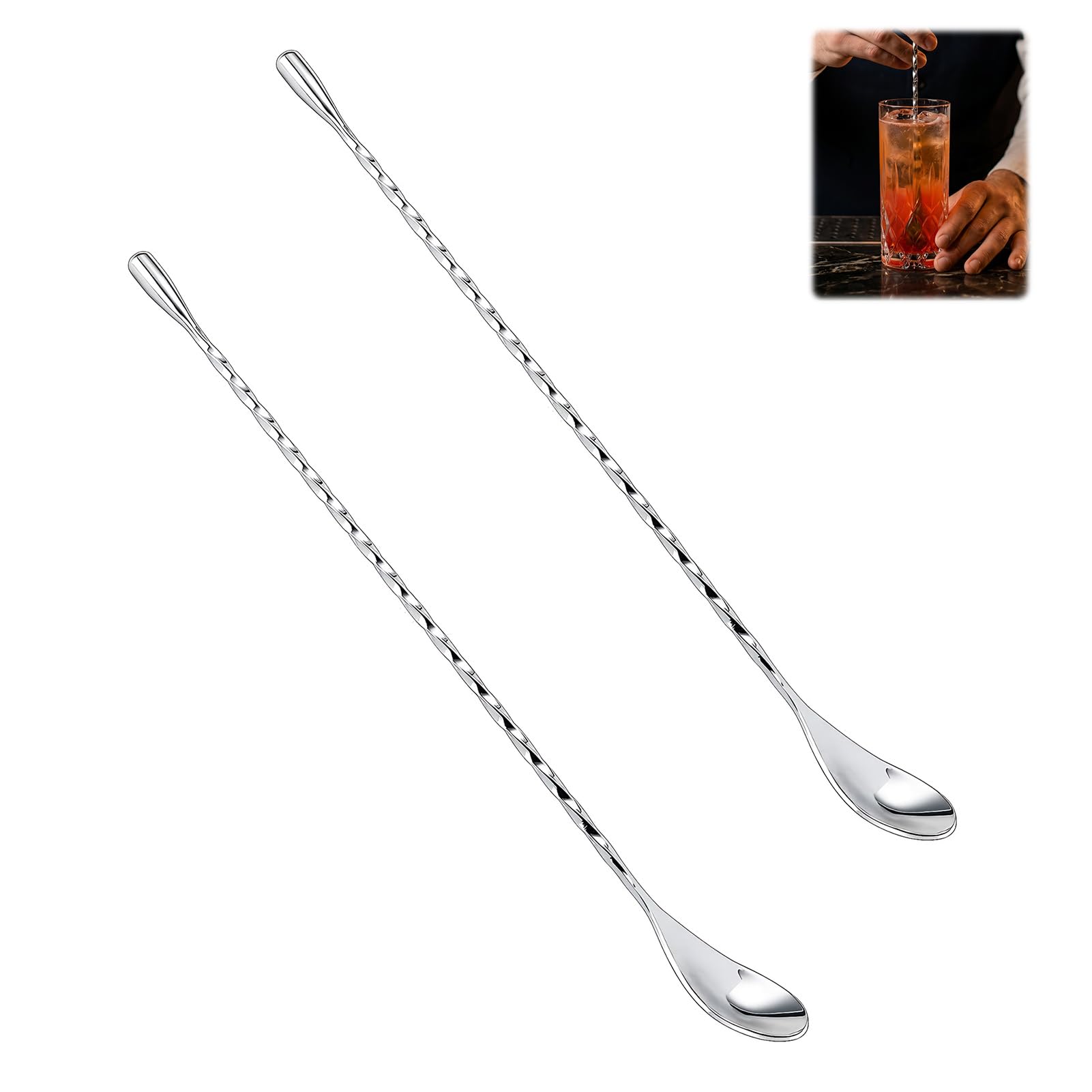 2PCS Cocktail-Mischlöffel aus Edelstahl,Hochwertiger Edelstahl Barlöffel Mit Langem Griff, Spiral Design Für Präzises Rühren, Löffel Lang Und Lange Löffel Ideal Für Cocktails