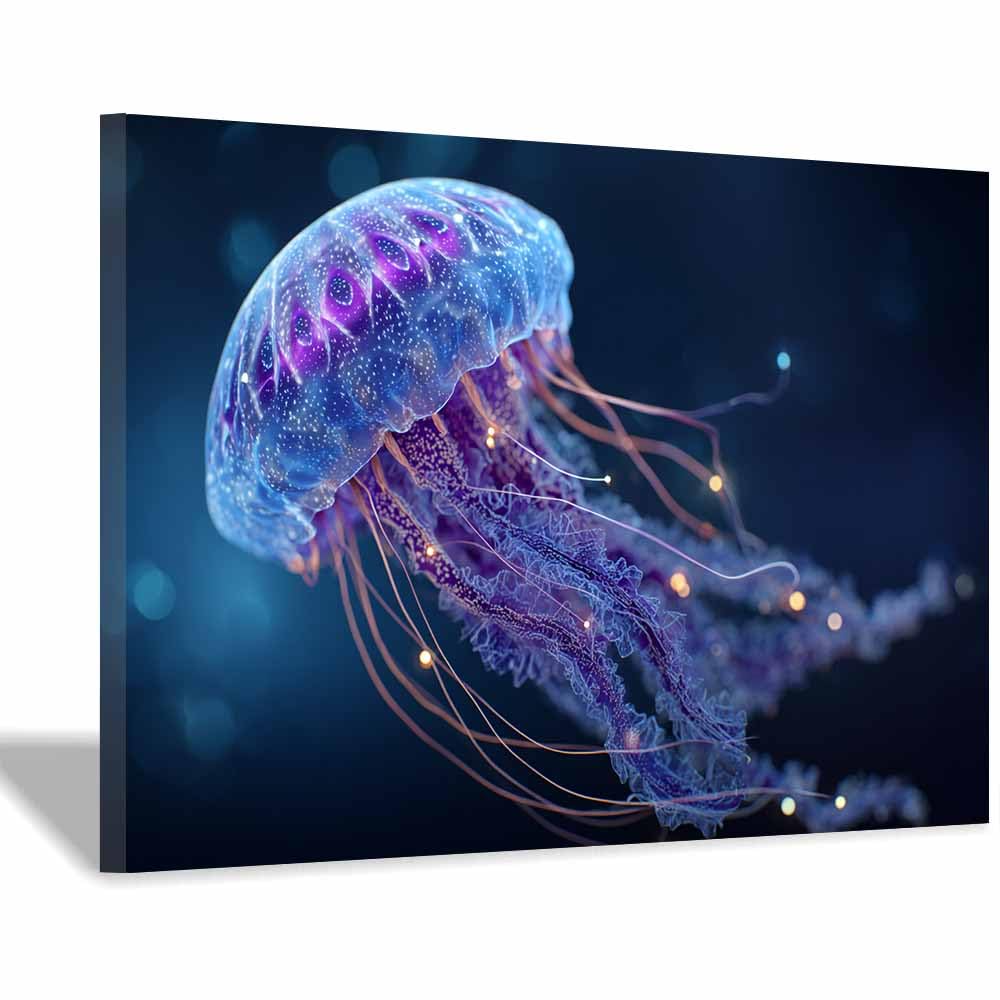 HUYEEI marine animals Canvas Wall Art Jellyfishs swimming Canvas Prints Posters Modern Artwork for Livings Room Bedroom Bathroom Home Office(blue)-60x90cm Framed
