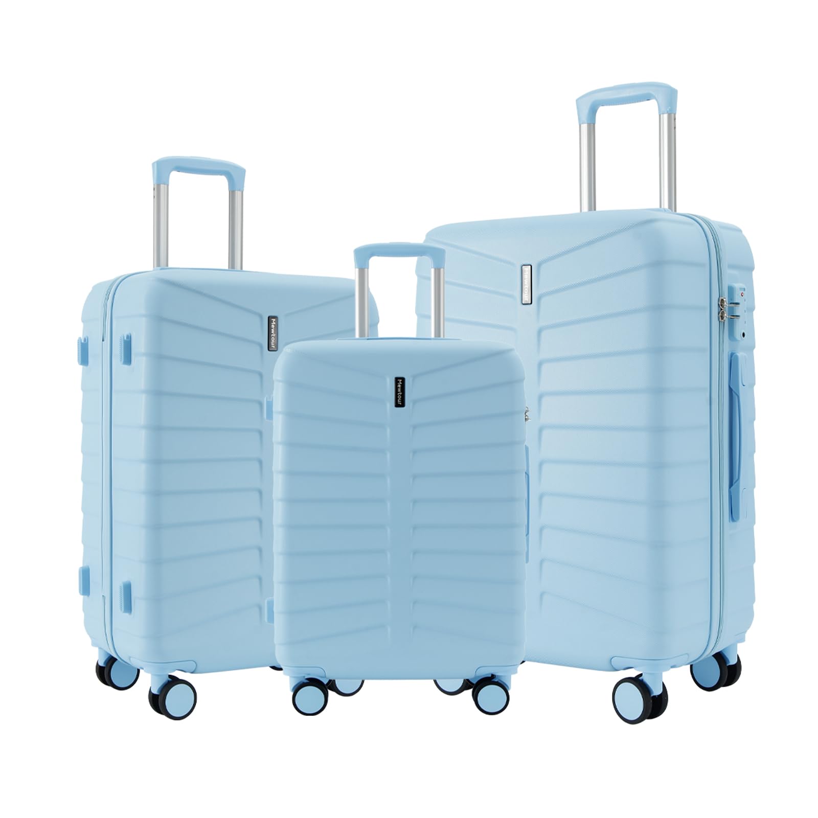 mewtour 20" 24" 28" ABS Zippered Luggage 3 Set Sky Blue Lightweight with Telescopic Handle, 360° Spinner Wheels, TSA Lock Suitcase-picture-55