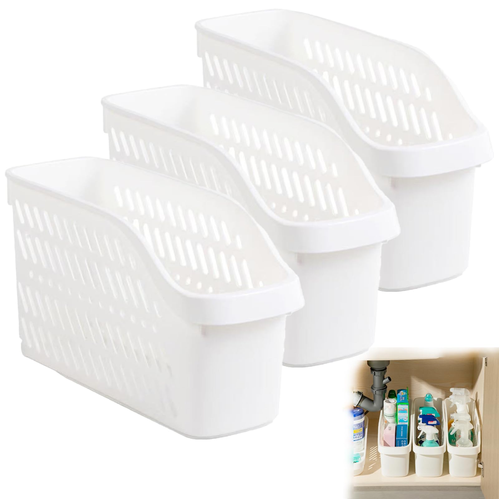 3 Pack Under Sink Organiser with Wheels, Pull Out Cupboard Storage Organiser Multi Purpose Under Sink Storage Under Counter Storage Container Box for Cabinet Pantry