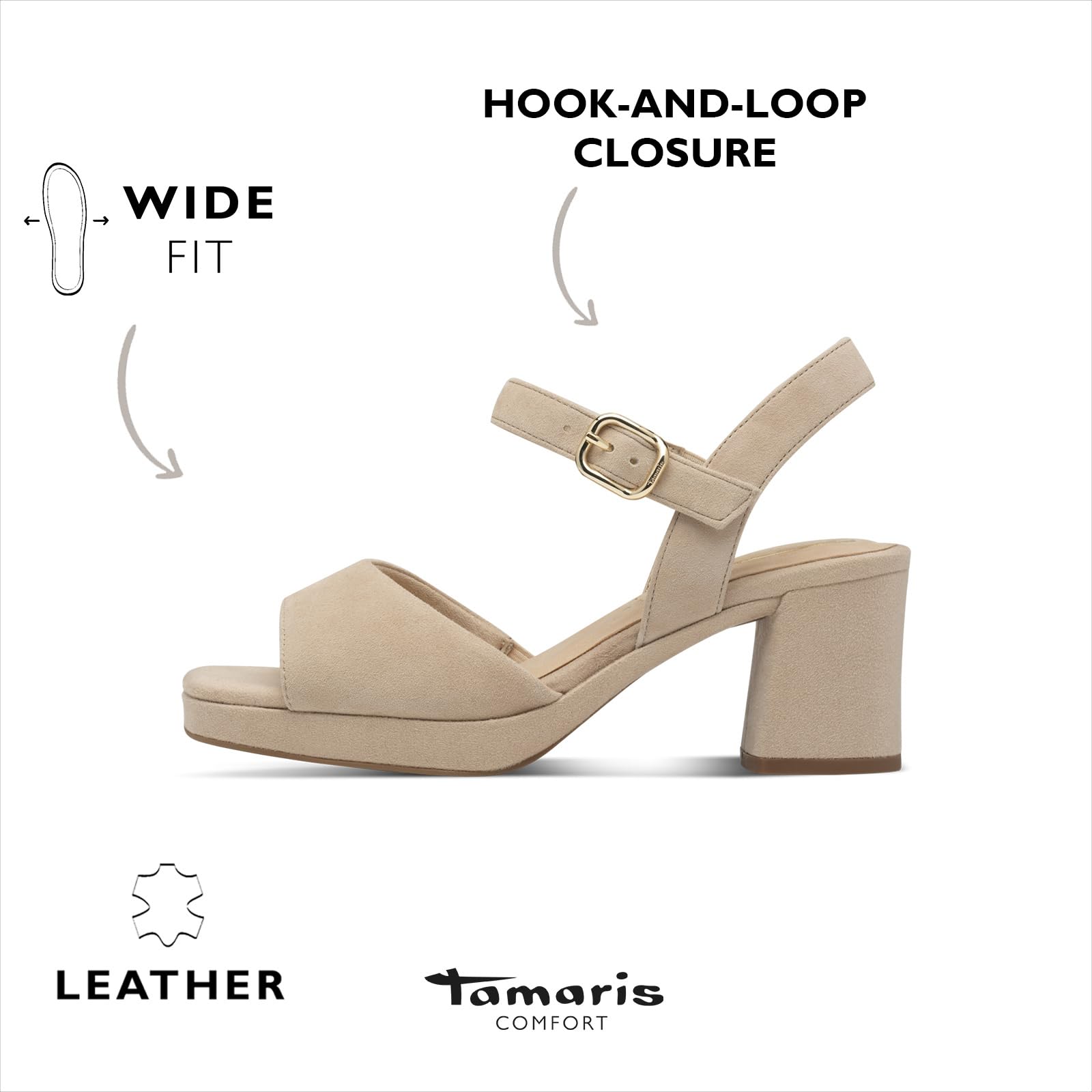 Tamaris Kobiety Tamaris Comfort 8-88309-42 402 Beżowy Zamsz Sandały Na Obcasie Wygodne Buty Na Co Dzień Świąteczne EleganckieSandały na obcasach