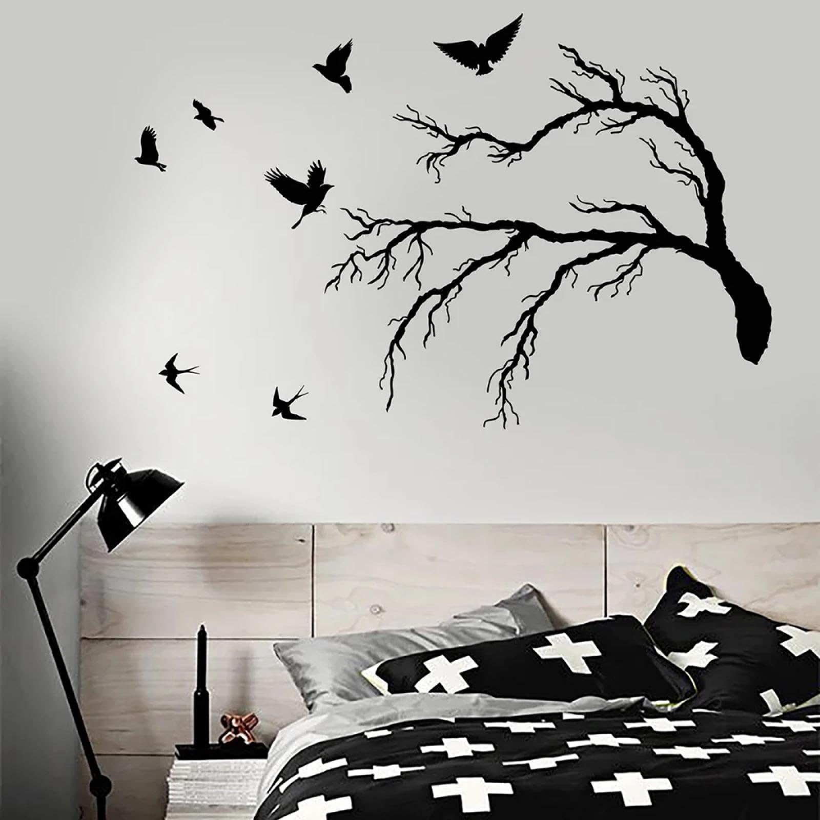 Funny Bedroom Vinyl wall Stickers Bird Flock Branch Style wall Decoration Restaurant café Decoration