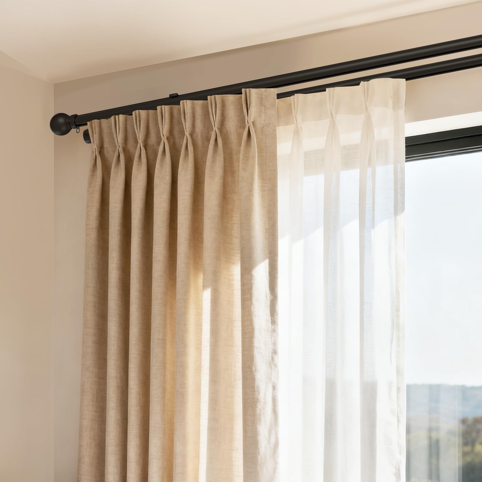 Tringle à Rideaux Double avec Supports, Aluminium Tringle à Rideaux Silencieuse Coulissante à Rails à Double Rangée, Rail de Rideau Double pour Chambre Coucher Salon Hôpital (Noir, 2.2m)