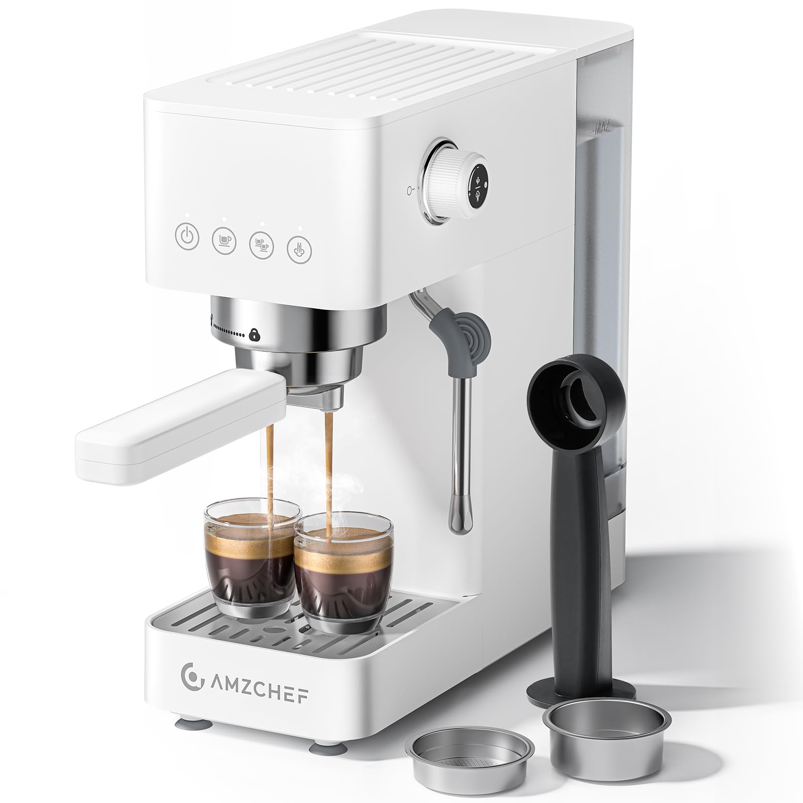 AMZCHEF Macchina da Caffè Espresso 20 bar, macchina caffe con montalatte professionale, piccola macchina per caffè espresso per cappuccino, latte e macchiato, serbatoio dell'acqua da 1,5L, bianco
