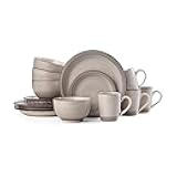 Sadie 16-Piece Cream Dinnerware Set, Service for 4, Durable Stoneware Plates and Bowls with Classic Design, Microwave and Dishwasher Safe