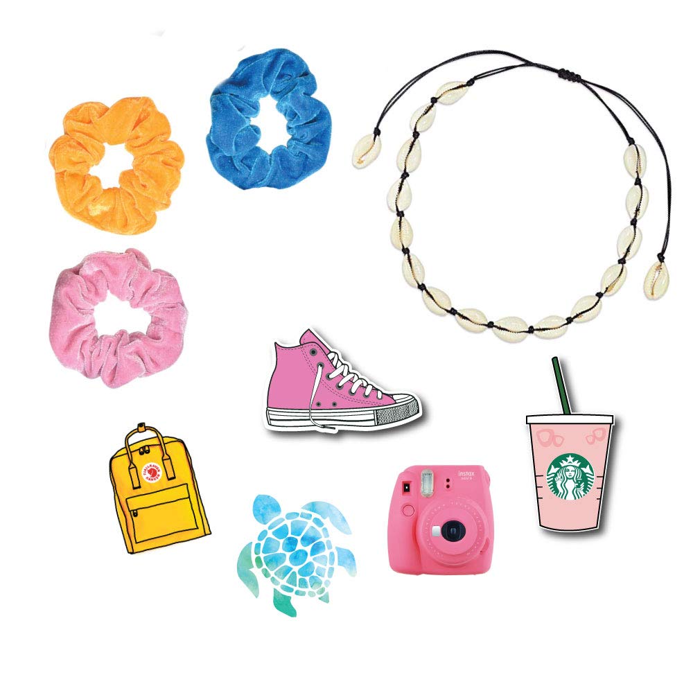 VSCO Girl Starter Pack, Shell Necklace Choker, Cute Yellow Aesthetic  Stickers, Velvet Stickers for Laptop, Notebook, Hydro Flasks