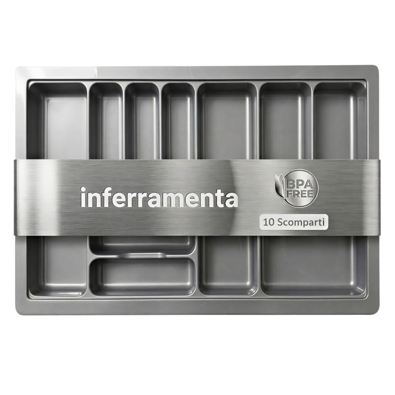 Portaposate per Cassetto Cucina 90 cm - Organizzatore Posate 836x482 mm - Plastica Grigio Antracite Robusta - 10 Scomparti