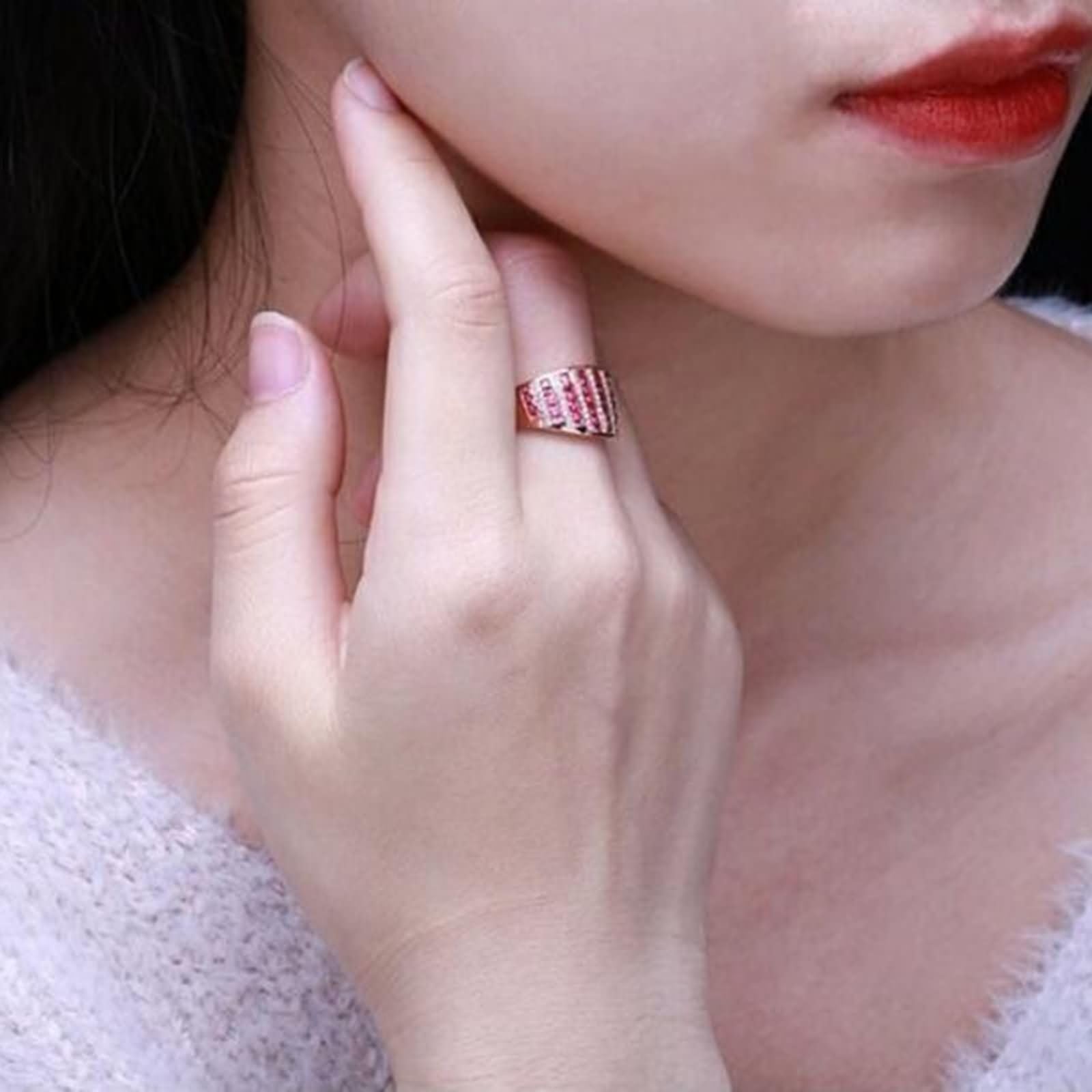 Daesar Anillo Boda para Mujer con Cuadrado con Rubí Creado de 0.97ct y Moissanita, Oro Rosa 9K/14K/18K, Anillos de Alianza Oro Rosa