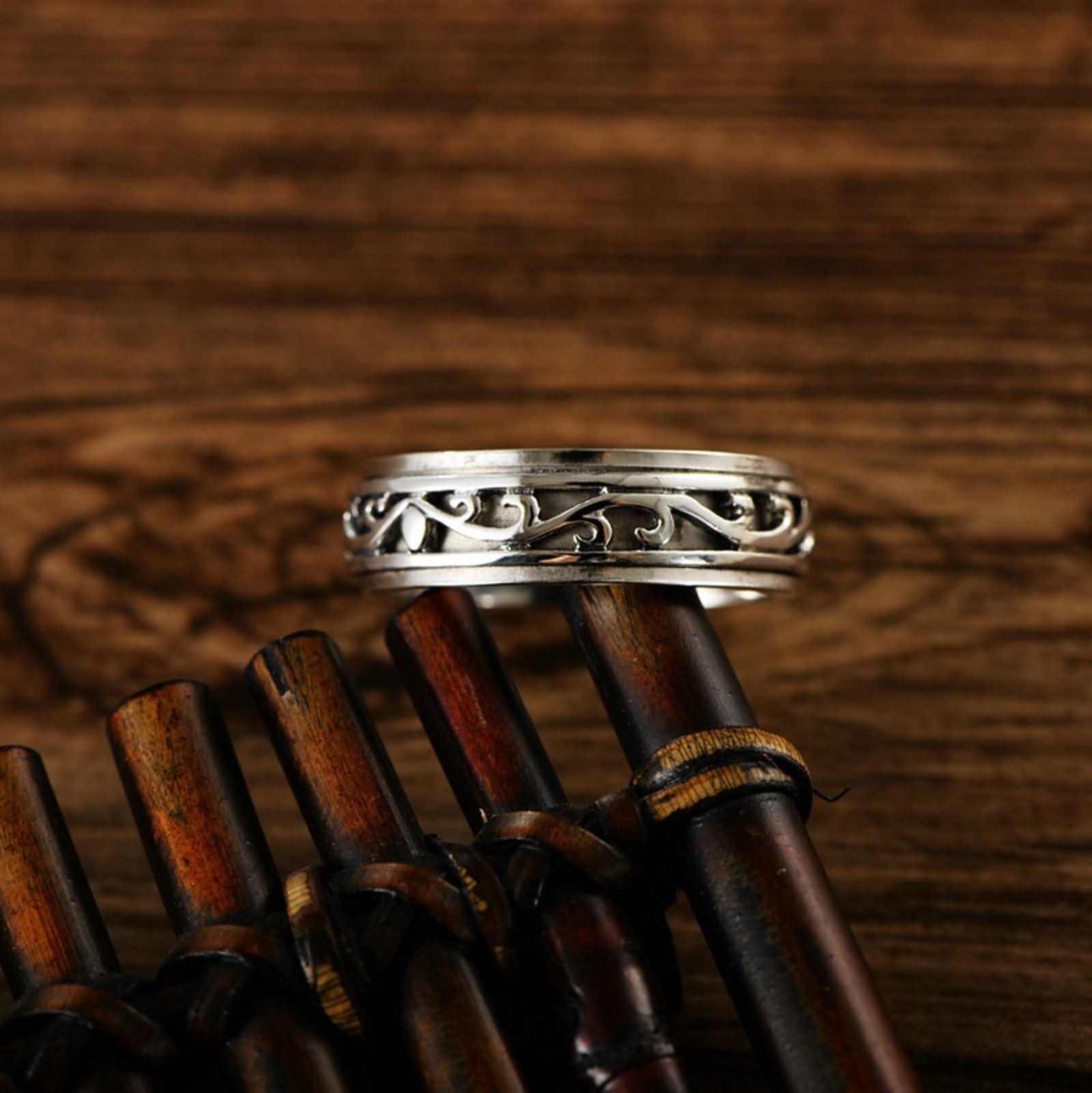 Fedine Incisione Anello Fedina Uomo,Anello Uomo Argento Sterling Spinner Vintage Filigrana 7MM Anello Argento
