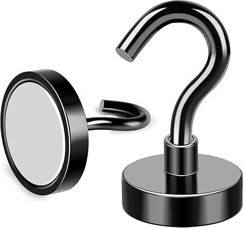 Miniatura 6 de MIKEDE Ganchos magnéticos negros resistentes, imanes fuertes de 28 libras con ganchos de metal para refrigerador, paquete de 6 ganchos súper crucero