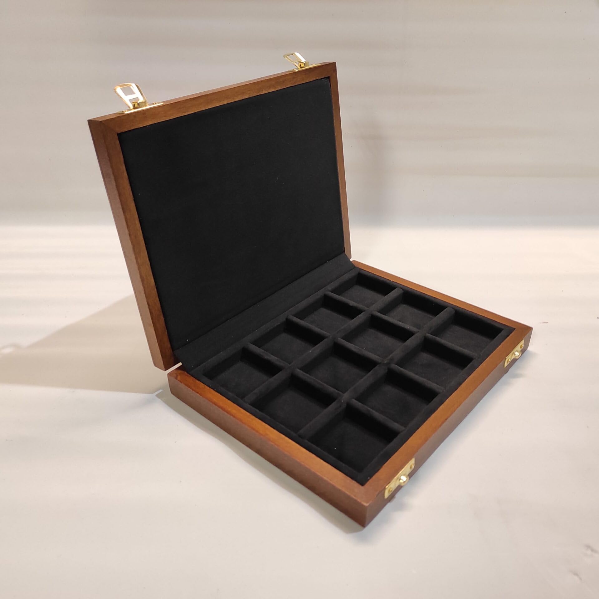 Coffret numismatique en Bois Artisanal 12 Cases 40x40 mm Velours Noir — médaillier pour pièces et médailles Fait Main en Italie