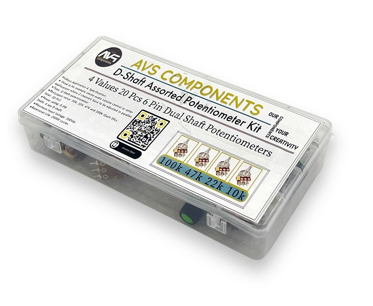 AVS COMPONENTS 6 Pin Potentiometer volume kit combo Dual Shaft Variable Resistor With Knob 10k 22k 47k 100k - Pack of 20 Pcs (B0BTT58CHZ) Amazon Price History, Amazon Price Tracker