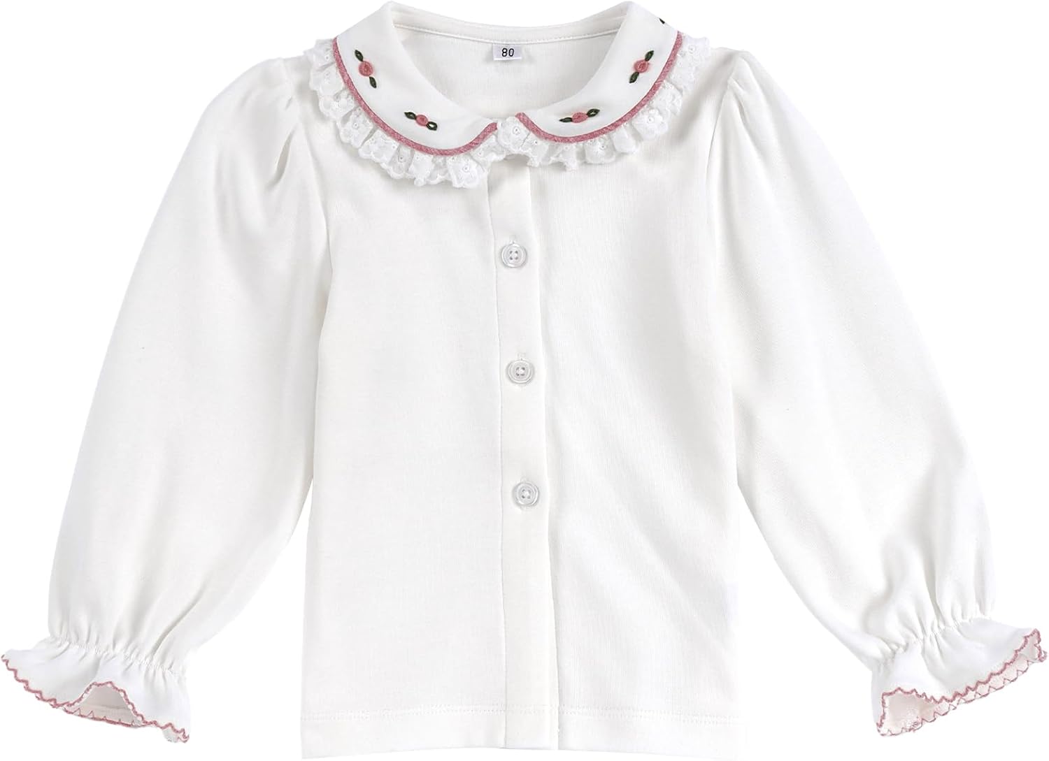 Toddler Girl Long Sleeve Blouse Peter Pan Collar with Floral Embroidery
