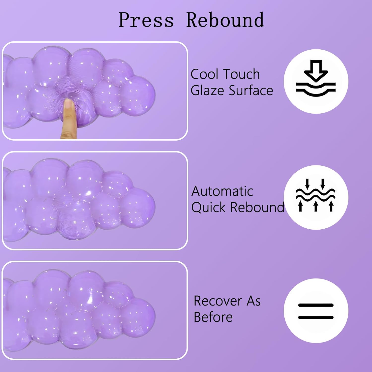 Gel Cloud Wrist Rest Keyboard Clear Purple Mouse Pad with Wrist Rest Set 3PCS Ergonomic Cool Keyboard Wrist Pad Cute Acrylic Coaster Non-Slip Base Cute Transparent Mouse Wrist Pad Support for Computer