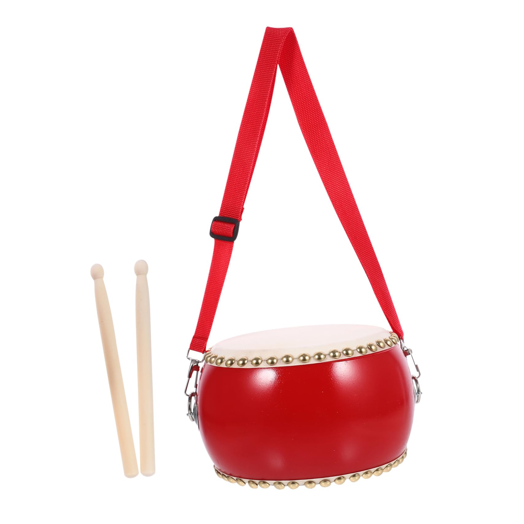 Tamburo Giocattolo in Legno e Pelle Bovina 15cm Rosso
