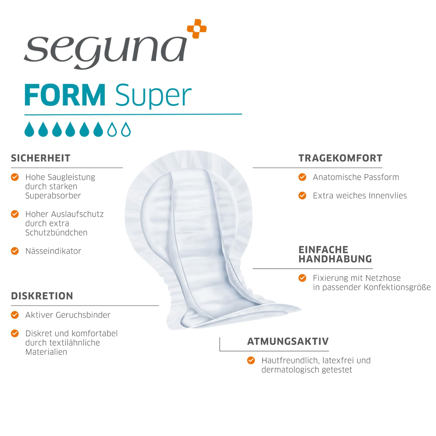 SEGUNA Form Super, Inkontinenzvorlagen für Frauen und Männer, Anatomische Vorlagen bei mittlerer Inkontinenz, Stuhlinkontinenz (Sparpaket (4 x 25 Stück))
