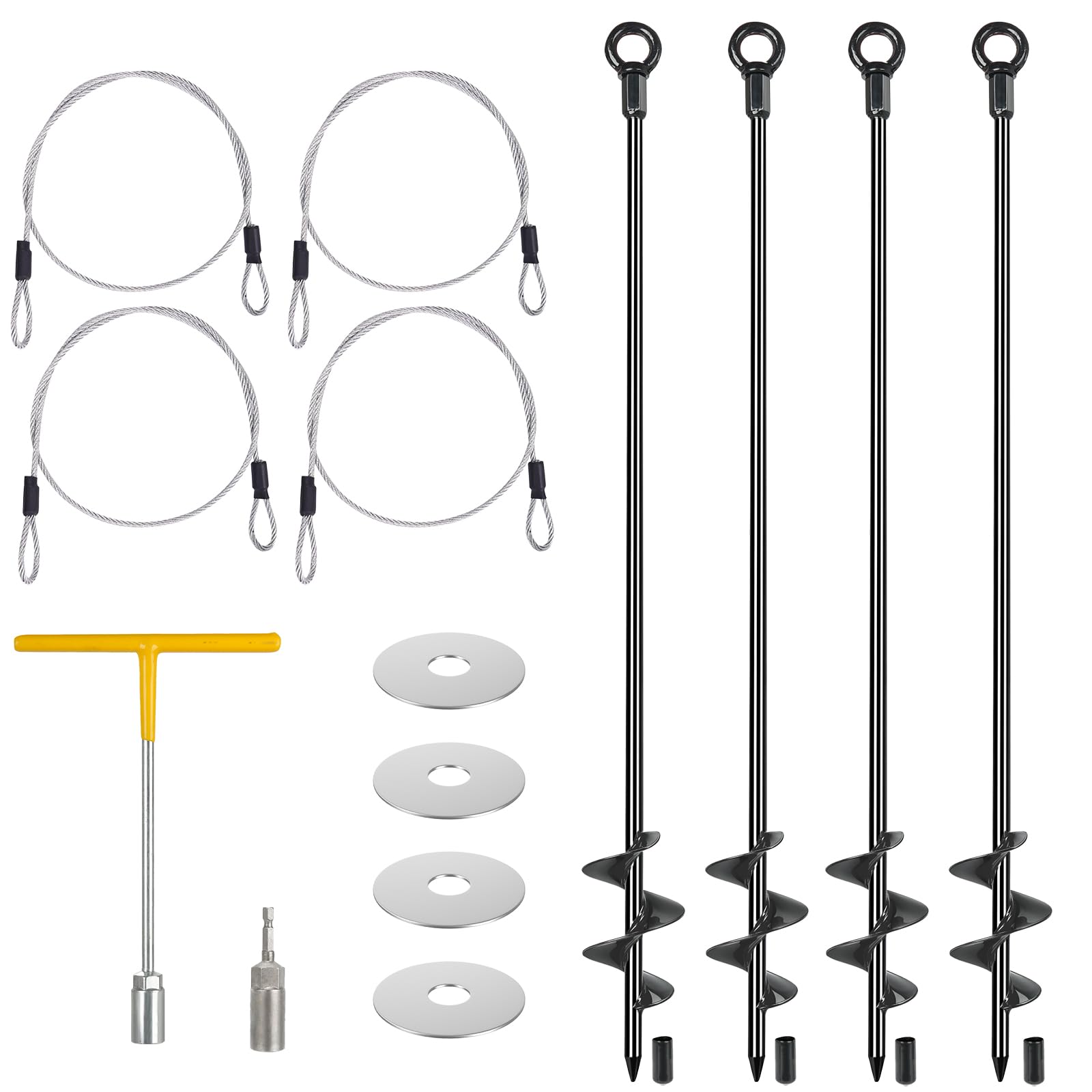 4 Pcs 30" Ground Anchors Shed Anchors Kit Heavy Duty 12mm Solid Steel, Triple-Turn Helix Earth Anchors for Sheds, Carport, Canopy, Gazebo, Trampoline, Mobile Home