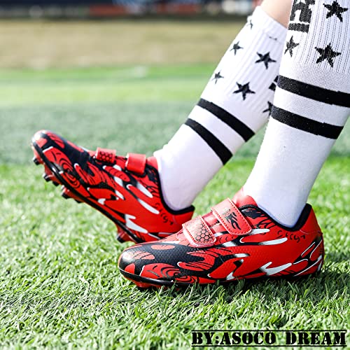 Asoco Dream Kids Soccer Shoes Boys Girls Firm Ground Soccer Cleats Youth Professional Athletic Outdoor/Indoor Football Shoes,Red,6 Big Kid #TOP6