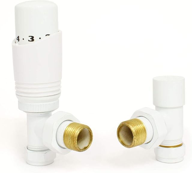 Hot Flow | Cascade Angled Modern TRV Thermostatic Radiator Valve (Pair) (White)