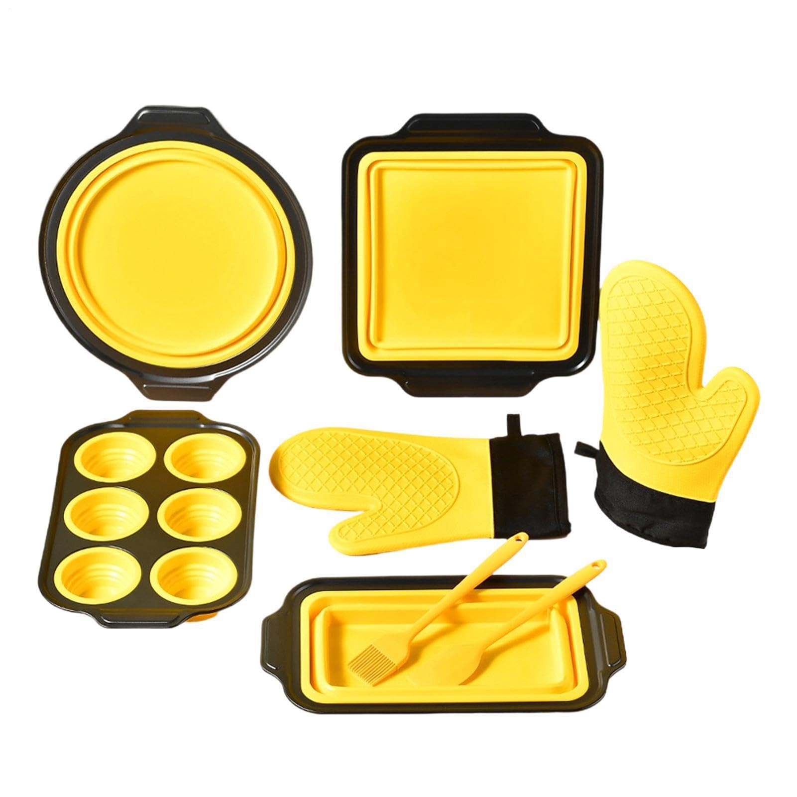 Silikon Backform-Set Stapelbare Tabletts | mit Topflappen, Teigschaber & Bürste, Backform-Set für Brot, Kekse, Eier, Toaster, Backofen & Küche