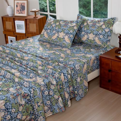 Image of FADFAY Twin XL Sheets Set 4 Piece College Bedding, 100% Egyptian Cotton Floral Bird Dorm Room Bedding, Soft Breathable Dorm Sheets Extra Long with Deep Pocket Luxury Hotel Quality for All Seasons